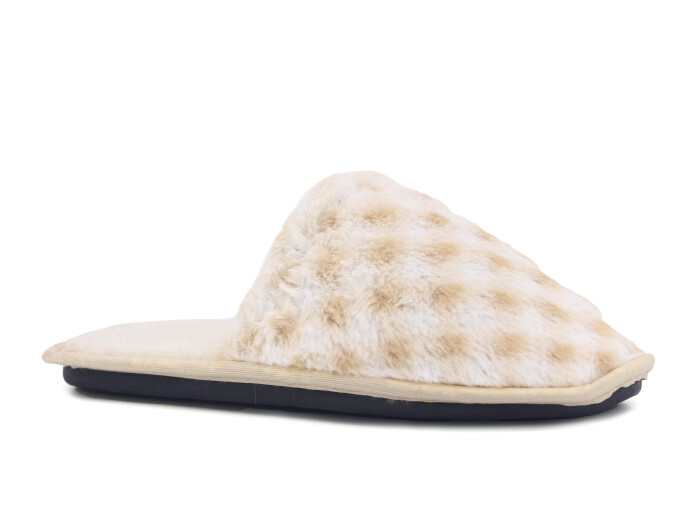 Auris Zenne Tavşan Tüylü Ev Terliği Ekose Bej