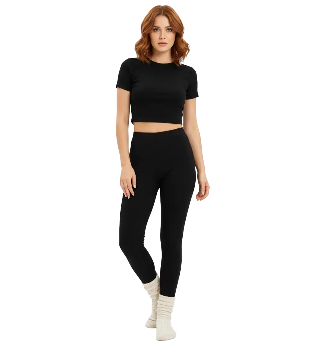 Siyah Yüksek Bel Şardonlu Dalgıç Tayt