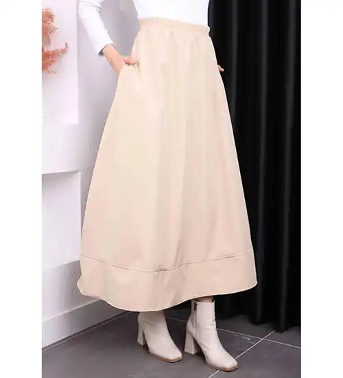 Bej Cepli Bel Lastikli Kloş Bondit Etek