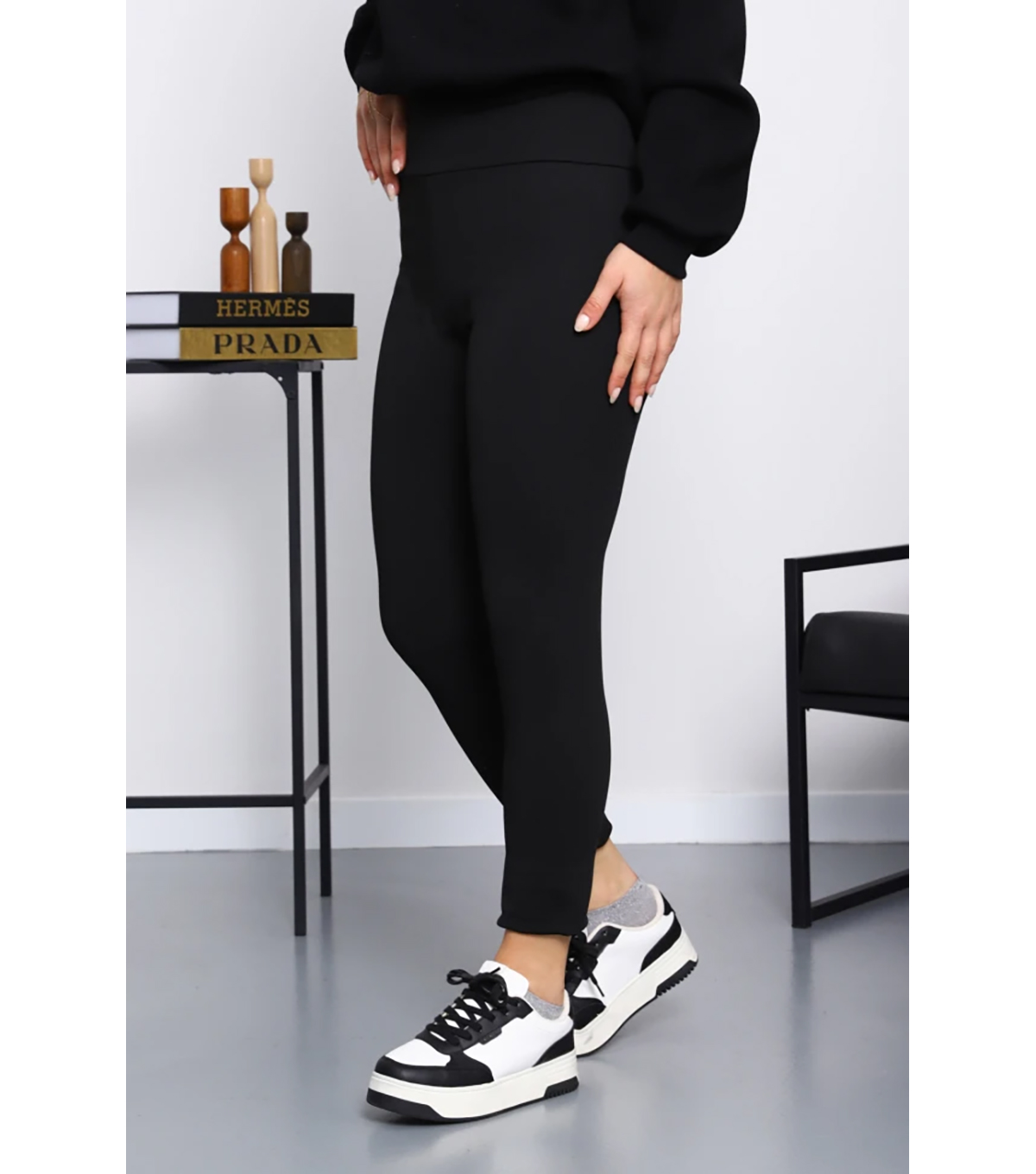 Siyah Yüksek Bel Şardonlu Dalgıç Tayt