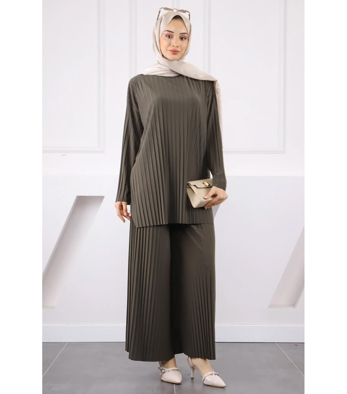 Haki Piliseli Sandy Tunik Pantolon Takım