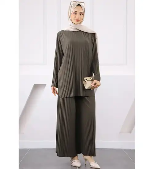 Haki Piliseli Sandy Tunik Pantolon Takım