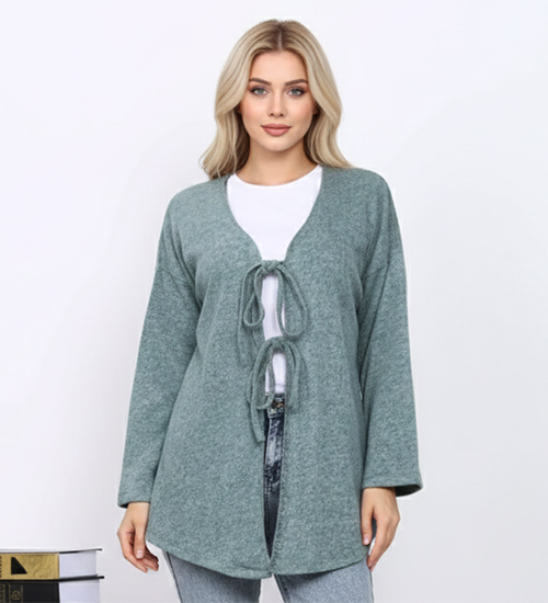 Yeşil Ön Bağlamalı Yumoş Kimono