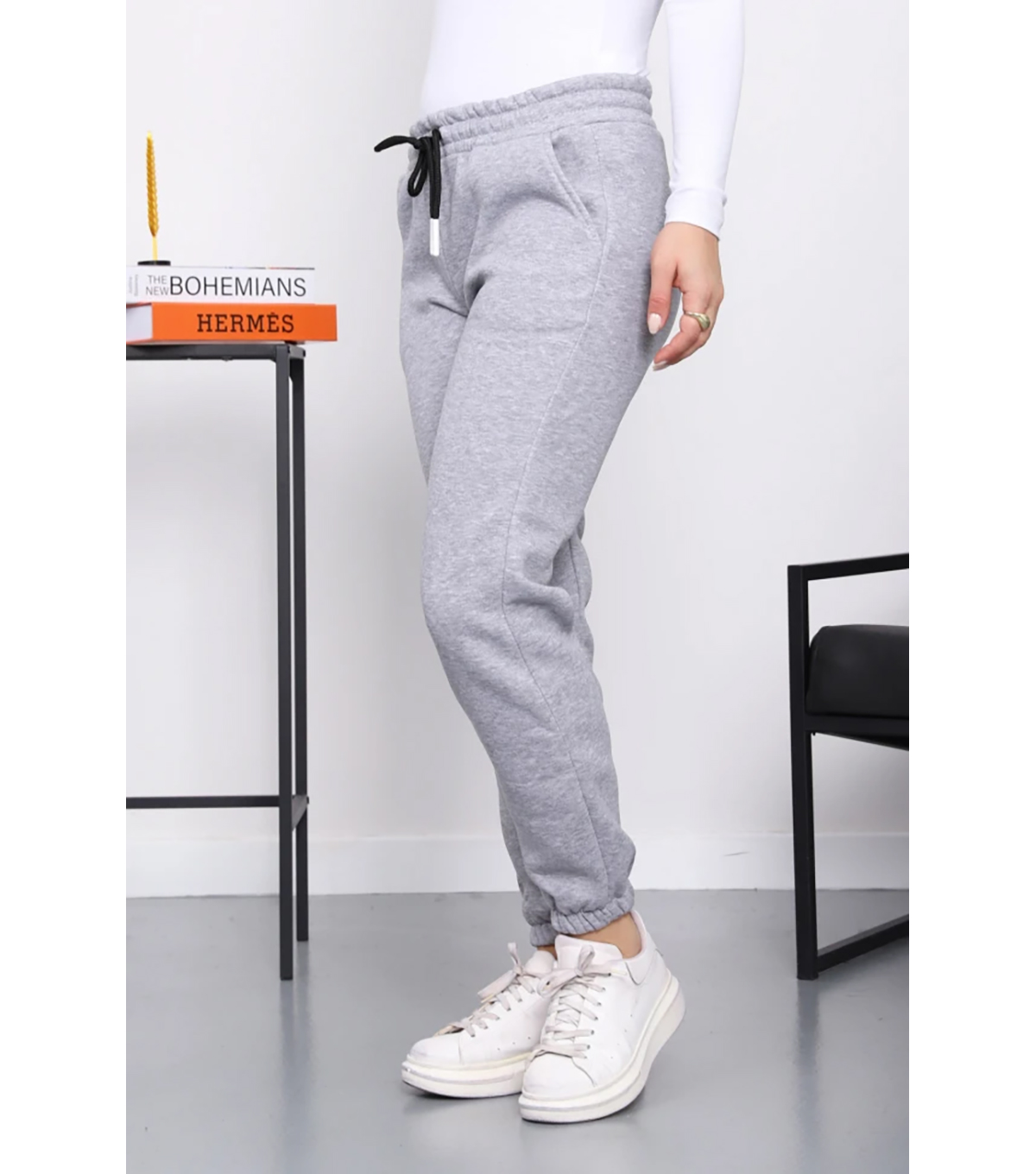 Gri Üç İplik Şardonlu Eşofman Altı