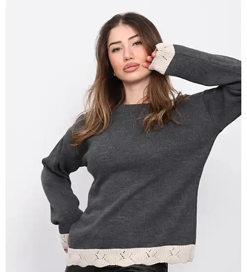 Antrasit Etek Ucu Güpür Detaylı Triko Kaza