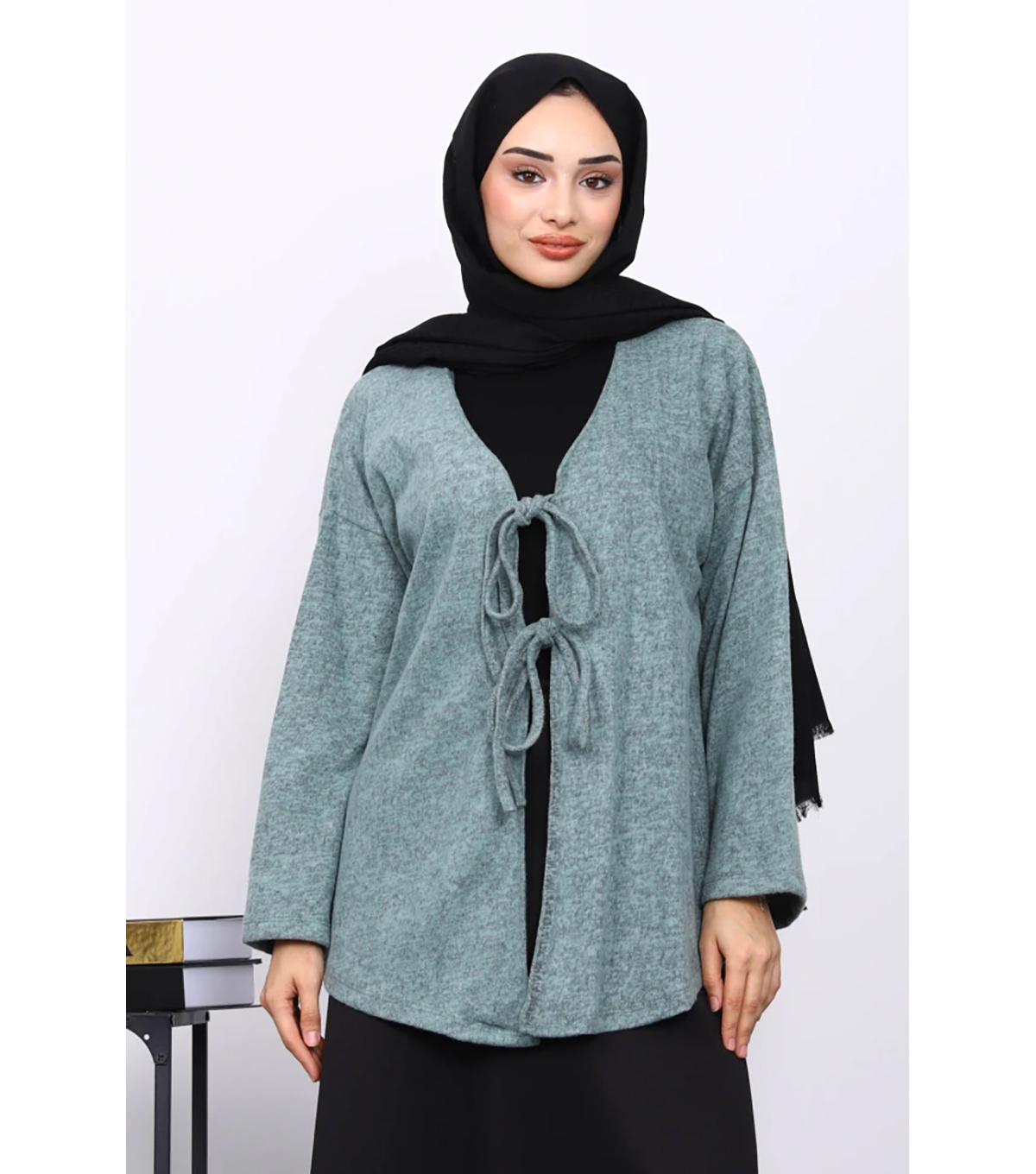 Yeşil Ön Bağlamalı Yumoş Kimono