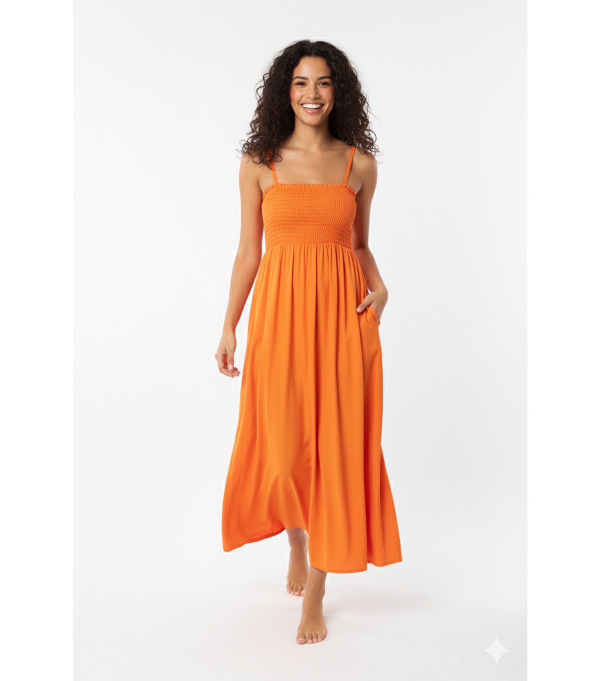 İp Askılı Turuncu Rahat Giyim Elbise