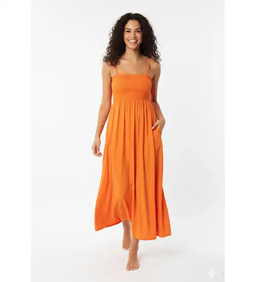 İp Askılı Turuncu Rahat Giyim Elbise