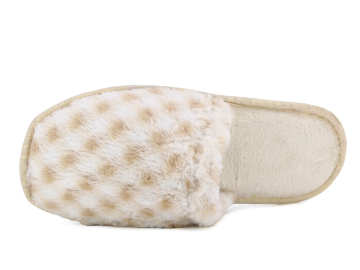 Auris Zenne Tavşan Tüylü Ev Terliği Ekose Bej